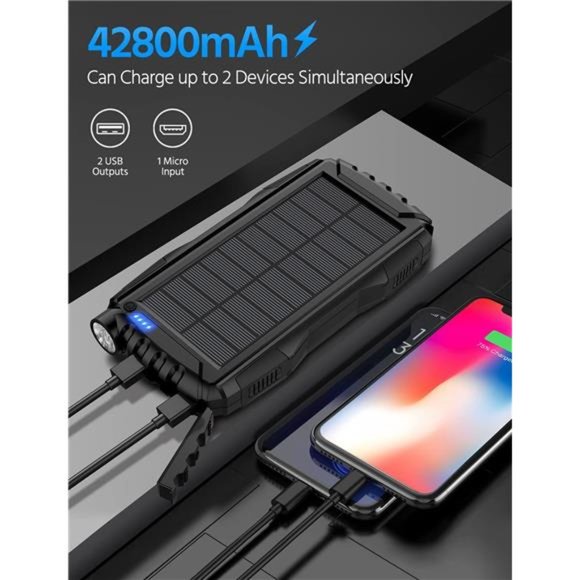 Solar Power Bank,Solar Charger,42800mAh Power Bank,Portable Charger,External - Picture 2 of 7